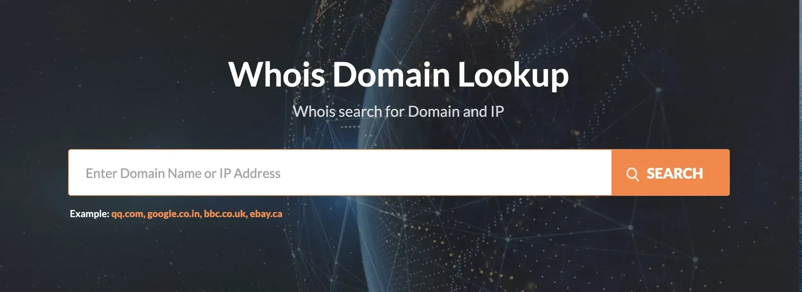 Whois Domain Lookup page with a field to enter a domain name or IP address