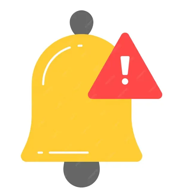 Yellow notification bell with a red warning triangle and exclamation mark