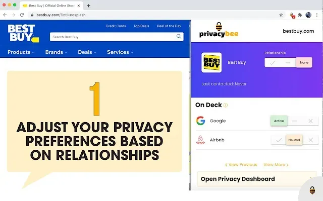 Privacy Bee panel on Best Buy, step 1: adjust privacy preferences based on relationships