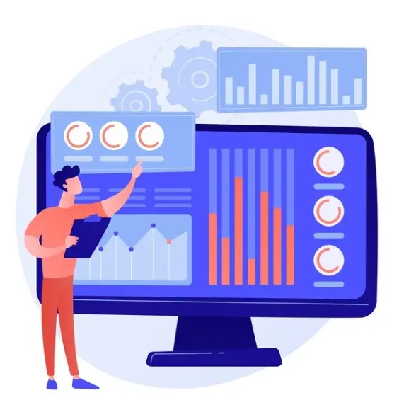 Person reviewing charts and analytics dashboards on a large monitor to monitor their digital presence