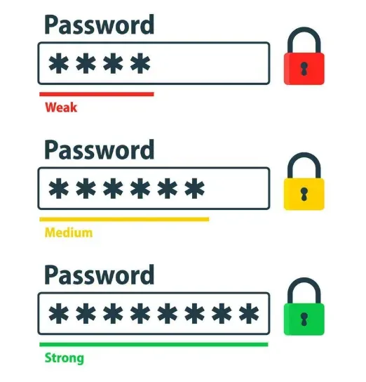 Password strength meter with weak red, medium yellow and strong green padlocks