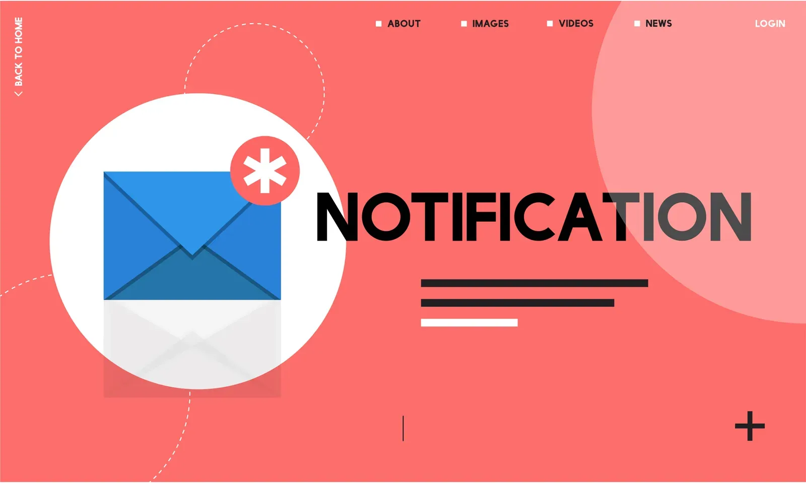 Envelope icon with alert badge beside the word 'Notification' on a web page banner