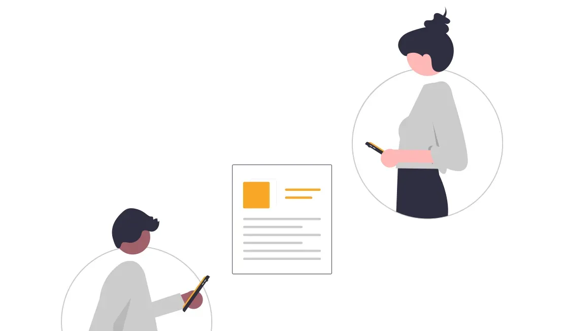 Two people using smartphones to log in and verify their identity around a shared document