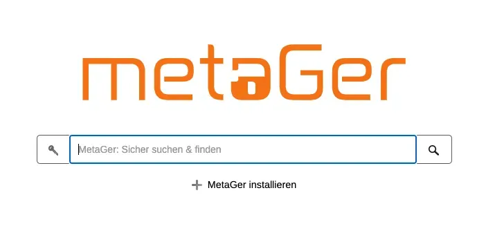 MetaGer search engine homepage with orange logo and 'Sicher suchen & finden' search bar