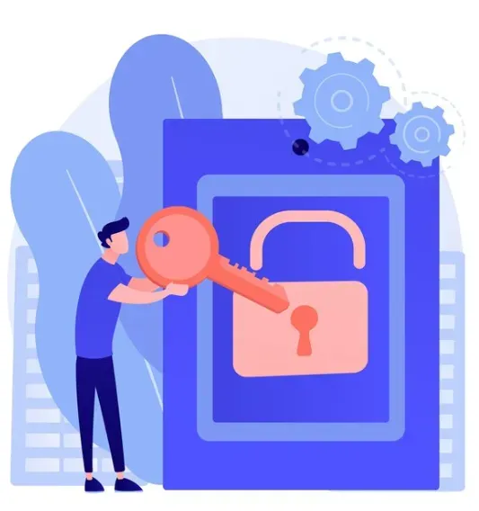 Person holding a large key beside a padlock, symbolizing tighter account and privacy settings