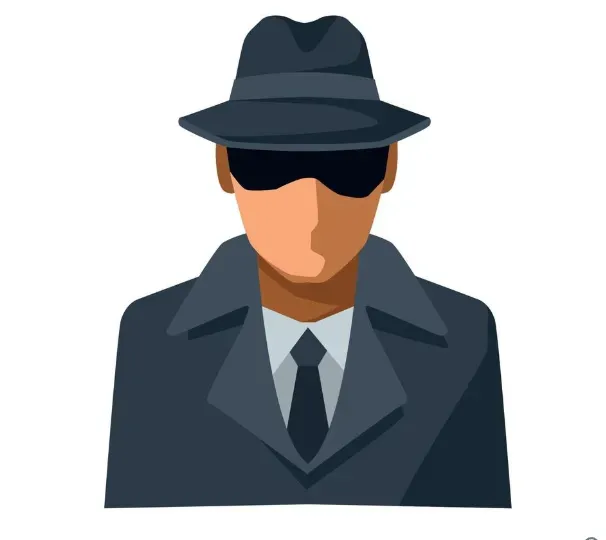 Faceless man in a fedora, sunglasses and trench coat, evoking online anonymity