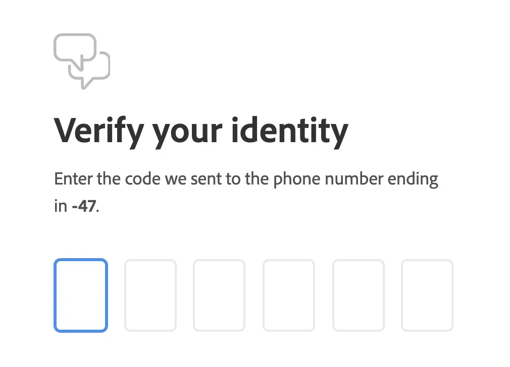 Verify your identity screen prompting a code sent to a phone number ending in -47