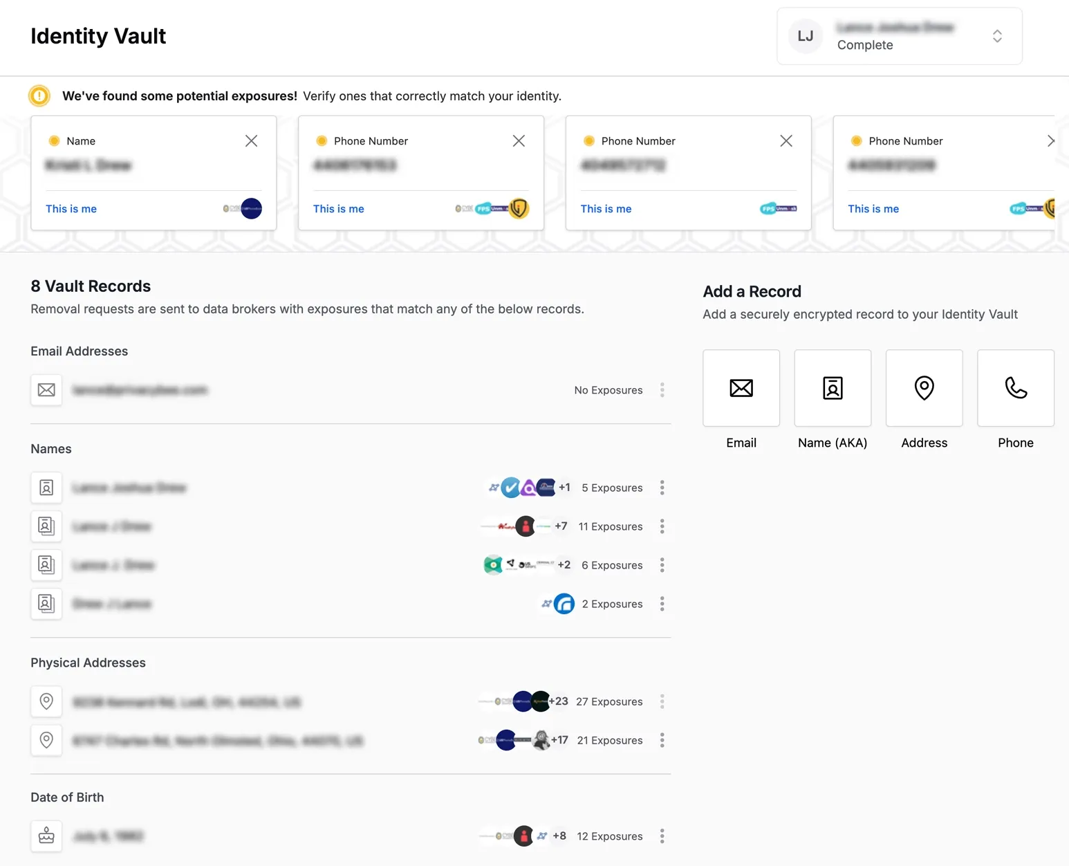 Privacy Bee Identity Vault screenshot